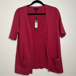 Talbots Pima Cotton Cardigan XL Petite Red Cable‎ Knit Button Front NWT
